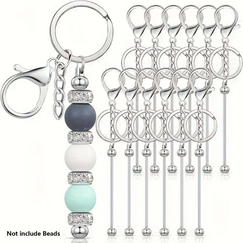 Stainless Steel Beadable Keychain Blanks DIY Kit – 12 & 24pcs Metal Keyring Pendants with Charms for Crafting, Christmas & Halloween Gifts, Gold, Silver & Rose Gold