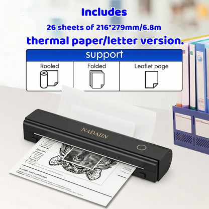 Portable Inkless Thermal Printer A4 with Paper Tray Wireless Mobile Printer Supports 8.5x11 Letter A4 Paper Compatible with iPhone Android Laptop Home Office School Travel
