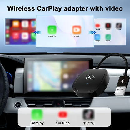 Wireless CarPlay Adapter with YouTube & TikTok – Plug & Play USB Dongle Converts Wired to Wireless Apple CarPlay, Supports iPhone Hotspot WiFi, Compatible with Audi Ford Toyota Honda & More