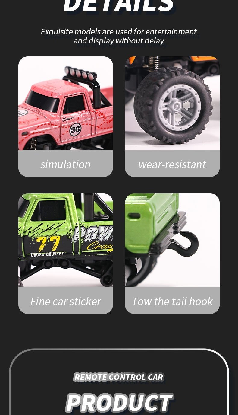 1:64 Alloy Mini Remote Control Off-Road Truck with Shock Absorbers Die-Cast RC Car Toy Gift for Boys Kids Birthday Christmas Halloween Dark Gray Teal Green Sky Blue Mixed