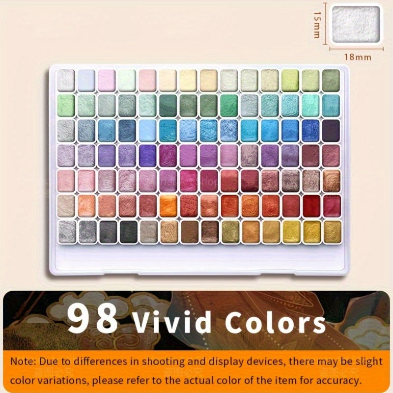 98-Color Metallic Shimmer Watercolor Paint Set Premium Pearl Pigments with Portable Case High Lightfastness for Canvas Illustration Scrapbooking Decoration Art Supplies for Artists Hobbyists