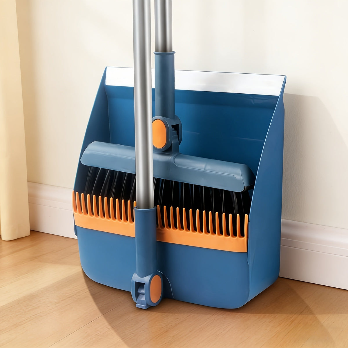 2-in-1 Broom and Dustpan Set Long Handle Foldable Non-Stick Hair Cleaning Hard Floor Sweeper Rotatable Combo for Home Living Room Bedroom Bathroom Outdoor