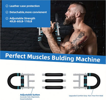 Arm Strength Trainer Chest Expander 3-Bar 3-Level Adjustable Resistance Tubes Portable Detachable Forearm Strengthener Home Gym Workout Device for Muscle Building Upper Body Training