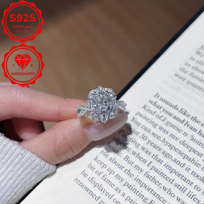 S925 Sterling Silver 2-Carat Oval Moissanite Engagement Ring – Bohemian Cross Design, Sizes 6-10, Wedding Anniversary Promise Ring, Perfect Gift for Her, Valentine's Day & Birthday