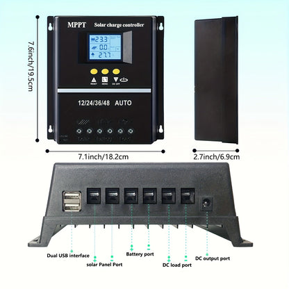 100A MPPT Solar Charge Controller with LCD Display & Auto Tracking - Compatible with Lead-Acid, Lithium & LiFePO4 Batteries, for Off-Grid Solar Systems, RV, Boat & Home