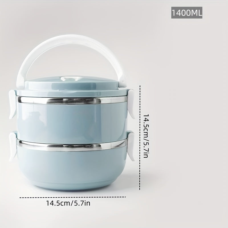 Stainless Steel Insulated Lunch Box Set 2/3/4 Layer – Stackable Bento Box with Lid, 47oz Leakproof Cylindrical Food Container for Office, School, Camping, Picnic & Outdoor Use