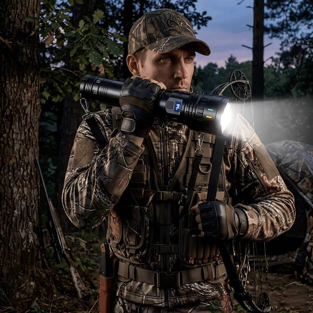 Rechargeable LED Tactical Flashlight 1500 Lumens with Adjustable Zoom, Shoulder Strap, 4 Modes for Camping, Hunting, Farm Inspection & Emergency Outdoor Use