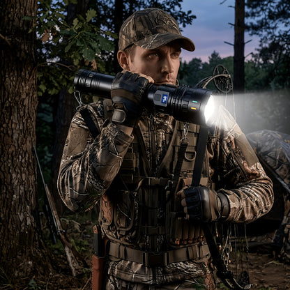 Rechargeable LED Tactical Flashlight 1500 Lumens with Adjustable Zoom, Shoulder Strap, 4 Modes for Camping, Hunting, Farm Inspection & Emergency Outdoor Use