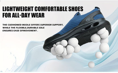 Steel Toe Work Shoes for Men Slip-On Lightweight Safety Sneakers Puncture-Resistant Non-Slip Loafers Black Grey Blue Sizes US 5.5-14
