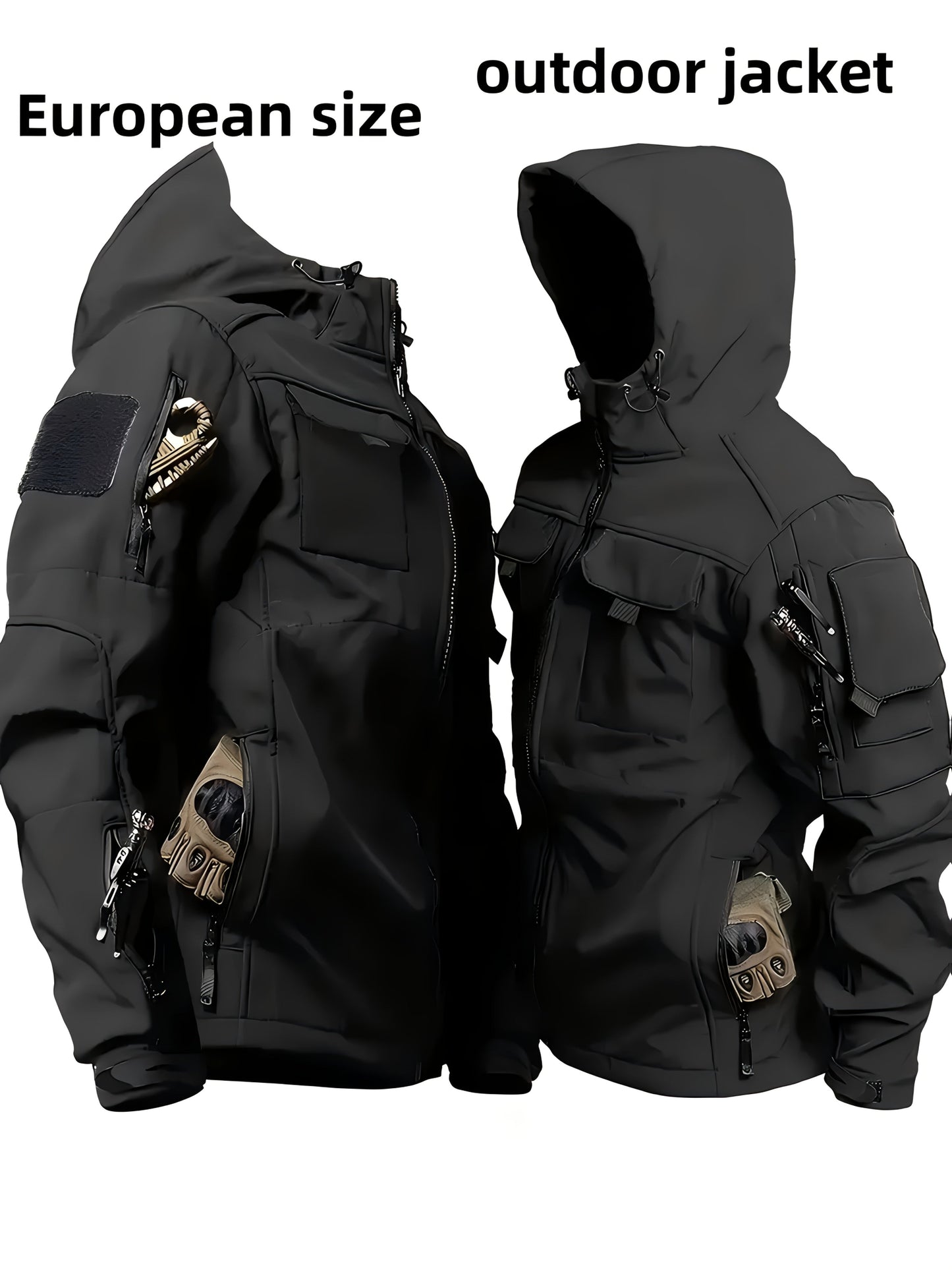 Men's Tactical Jacket Windproof Ripstop Hooded Shell Coat - Scratch-Resistant Outdoor Jacket with Multiple Utility Pockets for Camping, Hiking, Survival & Tactical Training, Sizes S-XXXL