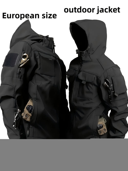 Men's Tactical Jacket Windproof Ripstop Hooded Shell Coat - Scratch-Resistant Outdoor Jacket with Multiple Utility Pockets for Camping, Hiking, Survival & Tactical Training, Sizes S-XXXL