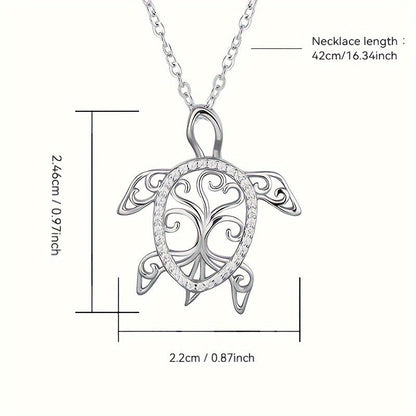 925 Sterling Silver Sea Turtle & Tree of Life Pendant Necklace – Beachy Ocean Lover Jewelry, Meaningful Nature Gift for Mom, Perfect for Valentine's Day, Anniversary & Holidays
