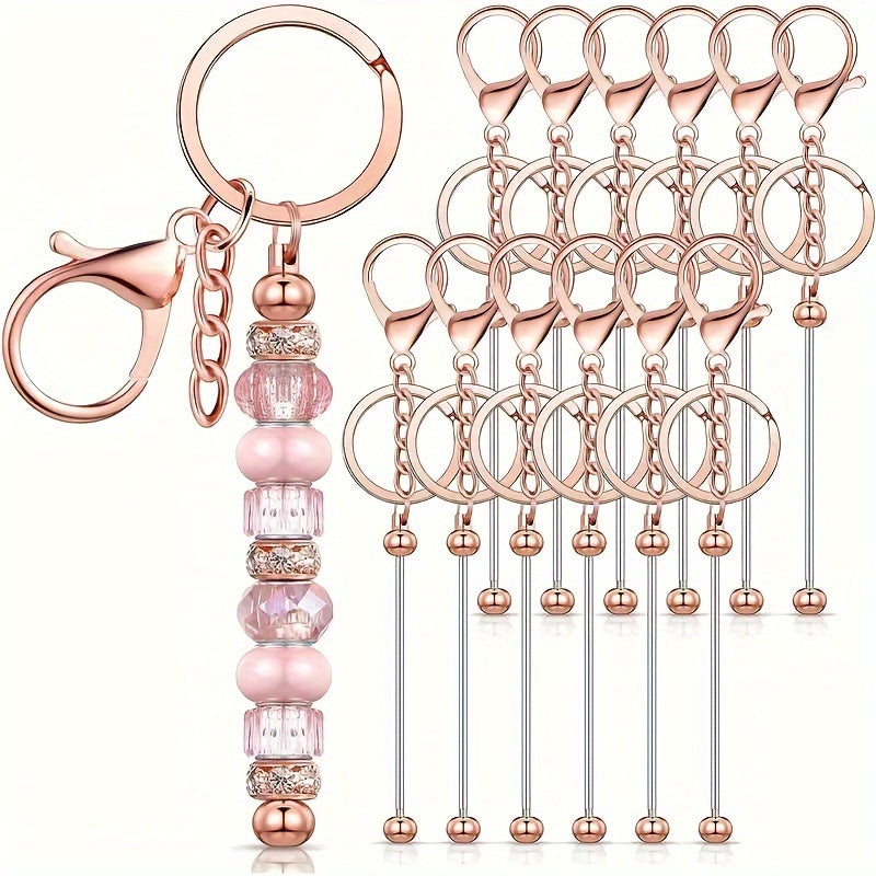 Stainless Steel Beadable Keychain Blanks DIY Kit – 12 & 24pcs Metal Keyring Pendants with Charms for Crafting, Christmas & Halloween Gifts, Gold, Silver & Rose Gold