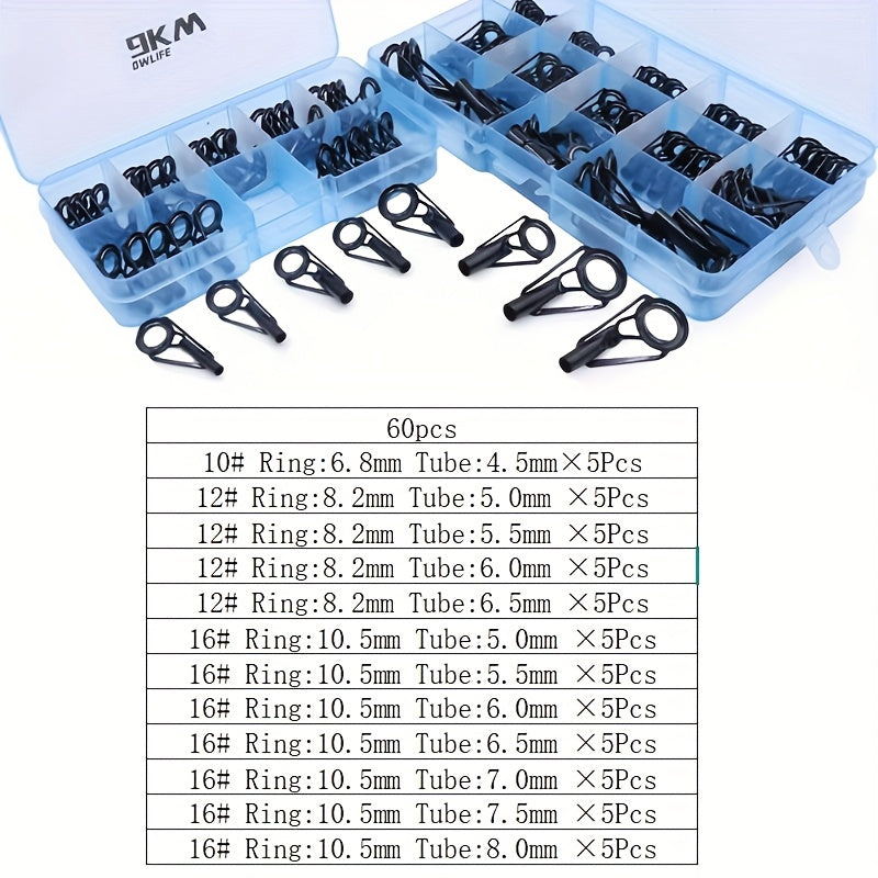 Fishing Rod Tip Repair Kit Stainless Steel Ceramic Guides 24 Sizes 20-65pcs Spinning Casting Lure Rod Building Eyelet Replacement Kit with Hot Glue
