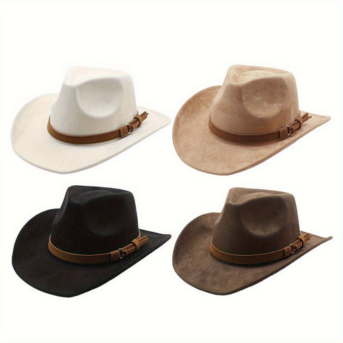 Retro Wide Brim Western Cowboy Hat for Men & Women – Classic Fedora Style Unisex Outdoor Hat for Casual Travel Beach Costume, Available in 7 Colors Brown Black Khaki Beige Grey White