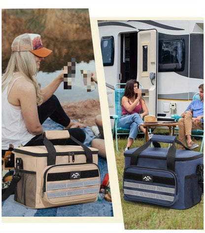 Large Capacity Insulated Cooler Bag Leakproof Portable Food Storage for Picnic Camping Beach Lunch, Durable Handle Soft Sided Cooler Tote with Thick Insulation - Black Navy Grey Khaki