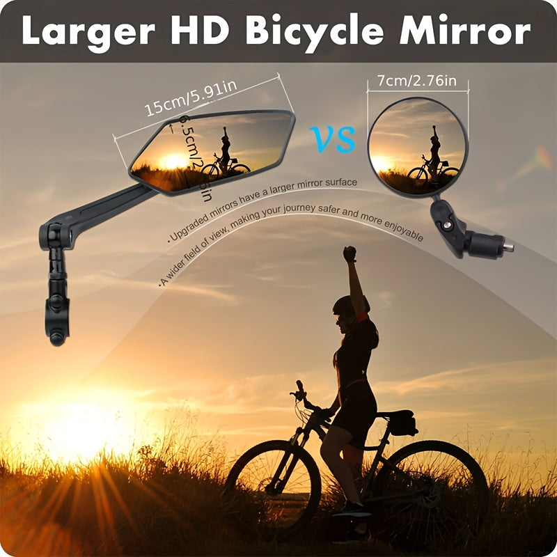 Large HD Foldable Bike Mirrors 2-Pack for Ebike, Bicycle, Motorcycle & Scooter – 360° Adjustable Handlebar Rearview Mirror, Scratch-Resistant Glass, High-Speed Stable, Durable ABS, Easy Install
