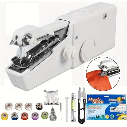 Portable Cordless Mini Sewing Machine with Accessory Kit – Lightweight Handheld Stitching Tool for Beginners Quick Fabric Repairs Hemming and DIY Crafts in White or Black