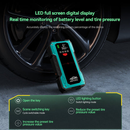 7000A Portable Jump Starter with Air Compressor – 5000A/7000A Peak Battery Pack with 150PSI Digital Tire Inflator, Fits 10L Gas & 2.38gal Diesel, Fast USB Charging & LED Emergency Light