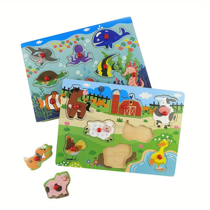 Wooden Peg Puzzle Set of 4 for Toddlers 32 Pieces Knob Puzzles Farm and Zoo Animal Themes Montessori Learning Toy for Ages 1 2 3 Birthday Christmas Easter Gift Boys Girls