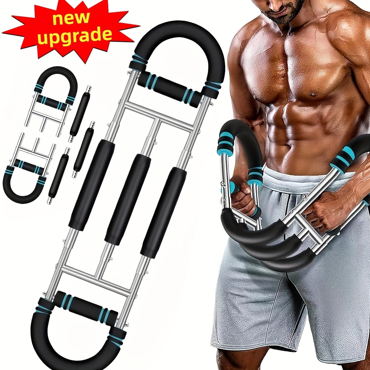 Arm Strength Trainer Chest Expander 3-Bar 3-Level Adjustable Resistance Tubes Portable Detachable Forearm Strengthener Home Gym Workout Device for Muscle Building Upper Body Training