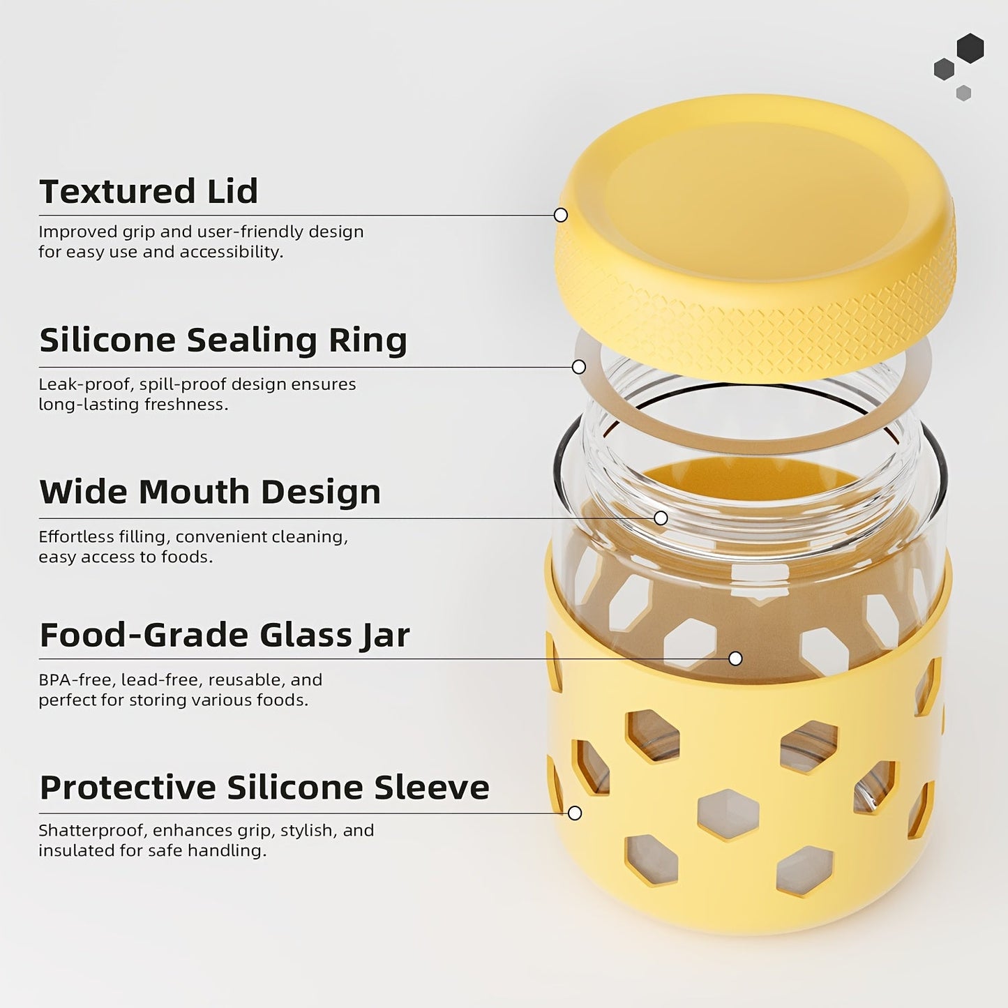 6-Pack 16oz Glass Airtight Jars with Silicone Sleeves – Moisture-Proof Food Storage Containers for Tea, Grains, Nuts, Snacks, Spices & Yogurt | BPA-Free