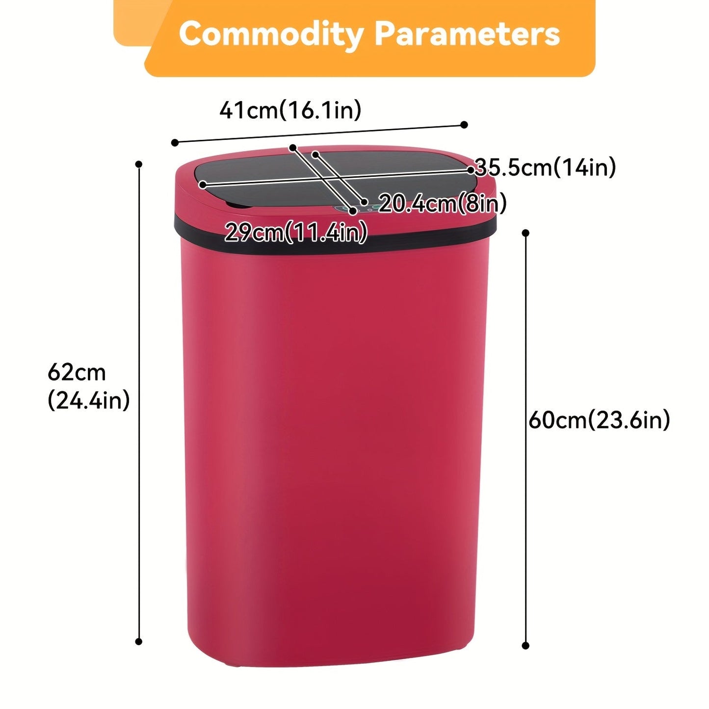 13 Gallon Touchless Trash Can 50L Automatic Motion Sensor Garbage Can Stainless Steel & Plastic for Kitchen Office Bedroom Living Room – 11 Colors