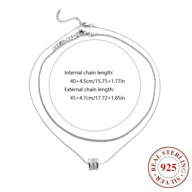 S925 Sterling Silver Double Layer Clavicle Chain Necklace for Women Elegant Cubic Zirconia Sweater Chain Minimalist Fashion Jewelry Daily Wear and Gift All Seasons