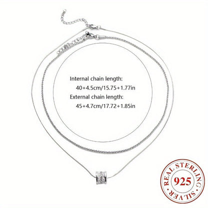 S925 Sterling Silver Double Layer Clavicle Chain Necklace for Women Elegant Cubic Zirconia Sweater Chain Minimalist Fashion Jewelry Daily Wear and Gift All Seasons
