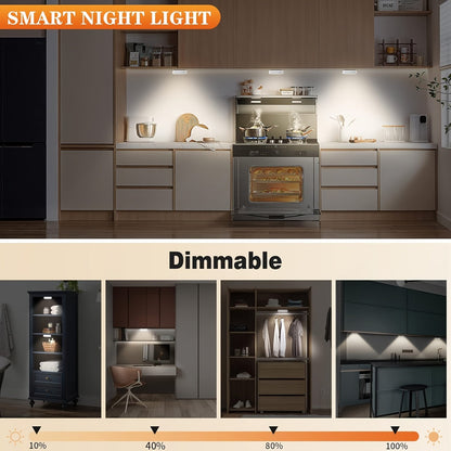 LED Motion Sensor Night Lights USB Rechargeable Wireless Wall Lamp Dual Mode Adjustable Brightness Magnetic Mount Under Cabinet Lighting for Kitchen Hallway Stairs Closet 6 or 12 Pack