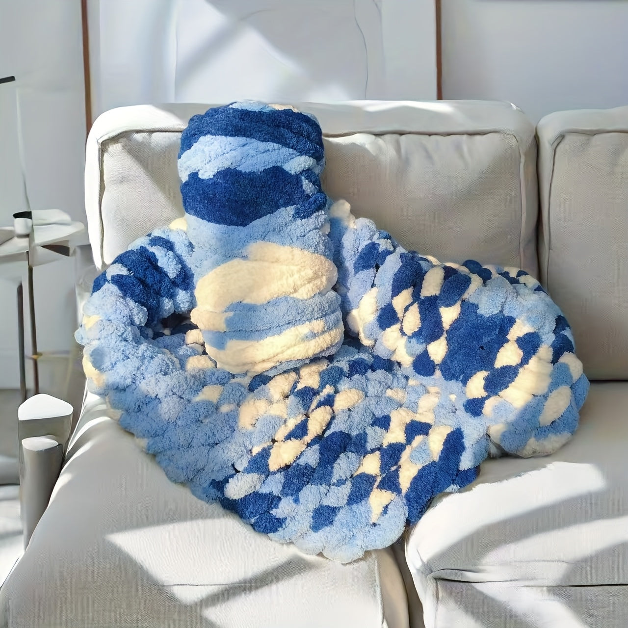 Chunky Chenille Yarn 2 Skeins 500g Hand Knitting Blanket Crochet Multicolor Striped Soft Polyester Extra Thick Plush DIY Gift for Women Men