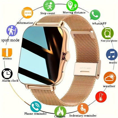 Smartwatch with Wireless Calling Full Touch Screen Fitness Tracker Multiple Sport Modes Music Control Heart Rate Sleep Monitor Compatible iPhone Android Silicone Classic Band Men Women Gift