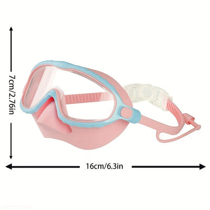 Oversized Anti-Fog Swim Goggles High Definition Clarity Soft Silicone Comfort Cushions Adjustable Strap Stylish Swim Gear for Outdoor Swimming Pool Beach Pond Pink Blue
