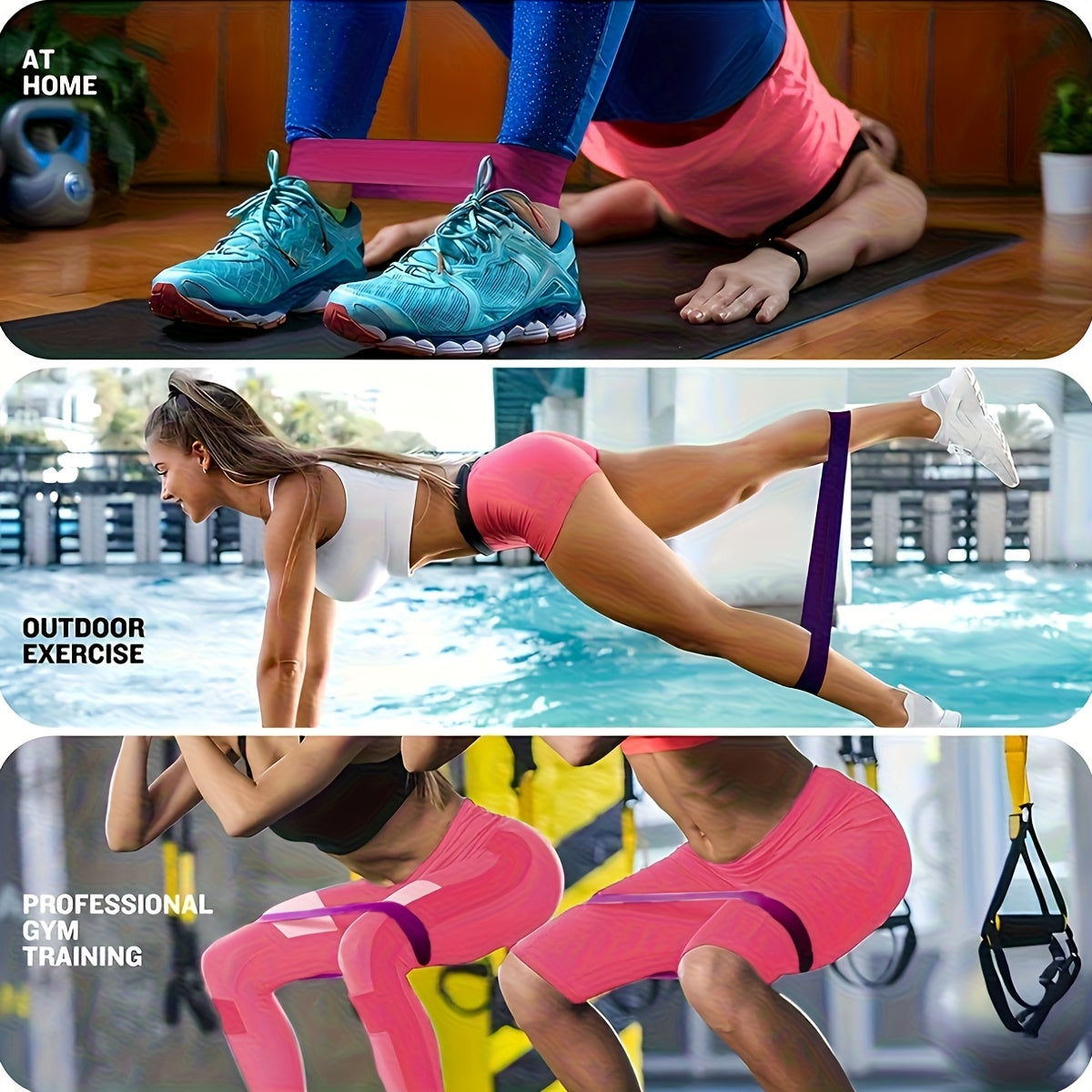 Resistance Bands Set 10-11 Piece TPE Loop Bands for Women – Full Body Workout Kit for Yoga, Pilates, Gym & Weight Training, Heavy-Duty Exercise Bands for Deep Squat & Stretching, Pink with Storage Bag