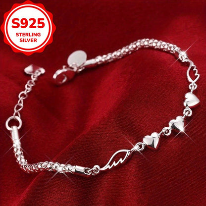 925 Sterling Silver Angel Wings Anklet for Women – Love Heart Charm Chain Anklet, Nickel-Free Beach Jewelry, Perfect Gift for Her, Birthdays & Valentine’s Day