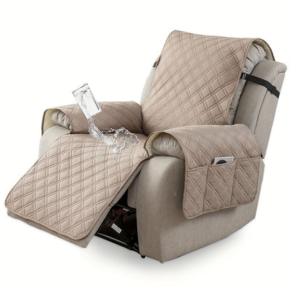 Waterproof Recliner Cover Slipcover with Side Pockets Anti-Slip Straps 4-Layer Quilted Fabric Pet Kid Proof Machine Washable Recliner Chair Protector – 11 Colors