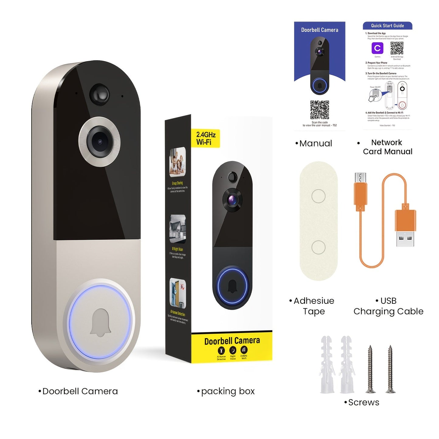 2K Wireless Smart Doorbell Camera – WiFi Video Doorbell with Night Vision, AI Snapshot, Two-Way Intercom, Rechargeable Battery & Local Storage, Home Security Camera for Front Door