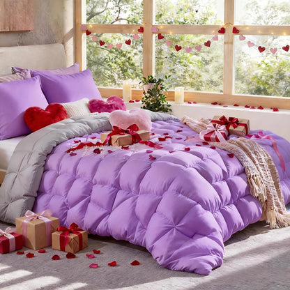 Comforter Set 7 Piece Queen King Full - Soft Microfiber Pintuck Pleated Bed in a Bag Complete Bedding Set with Comforter, Fitted Sheet, Flat Sheet & Pillowcases, All Season Home & Dorm Bedding