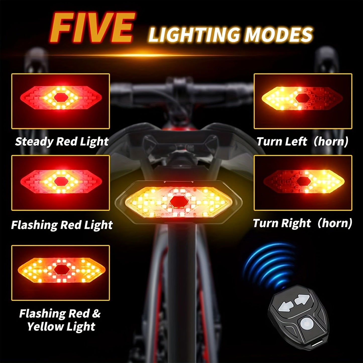Bike Tail Light with Turn Signals USB Rechargeable 120 Lumens 5 Modes Wireless Remote Control LED Safety Rear Light for Road Mountain Commuter Bike Adults Kids Men Women Cycling