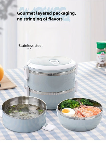 Stainless Steel Insulated Lunch Box Set 2/3/4 Layer – Stackable Bento Box with Lid, 47oz Leakproof Cylindrical Food Container for Office, School, Camping, Picnic & Outdoor Use