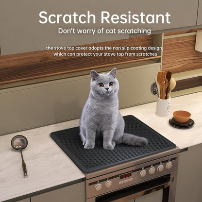 Silicone Electric Stove Top Cover Mat 28"x20" – Heat-Resistant Up to 450°F, Non-Slip Washable Ceramic Glass Cooktop Protector, Extra Large Flat RV Range Cover & Multipurpose Kitchen Mat, Black