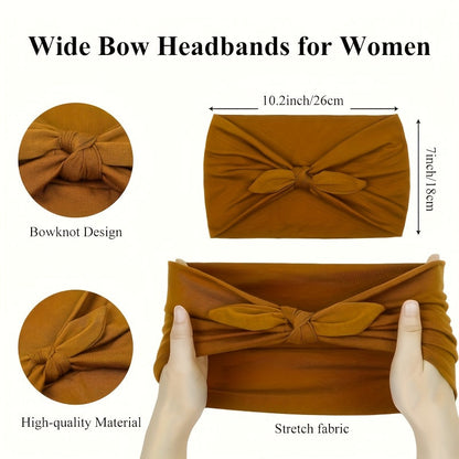 4-Pack Wide Rabbit Ear Bow Headbands for Women – Non-Slip Elastic Satin Sports Yoga Gym Hair Wrap, Soft Thick Turban Hairband Gift Set