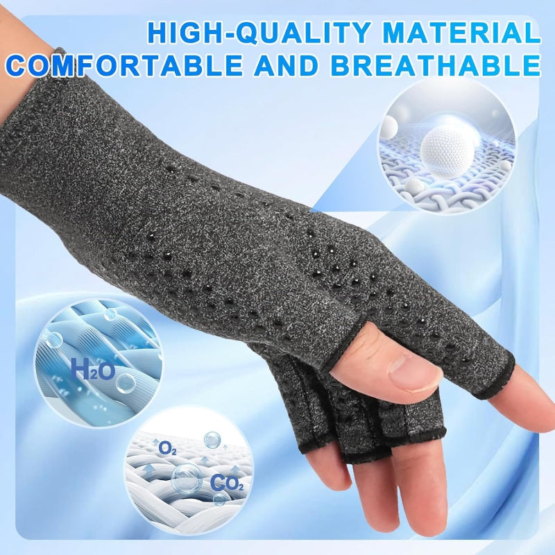 Fingerless Compression Gloves for Men & Women – Breathable Non-Slip Pain Relief Gloves for Arthritis, Typing & Gym – Black, Coffee, Grey & Purple, Sizes S-XL