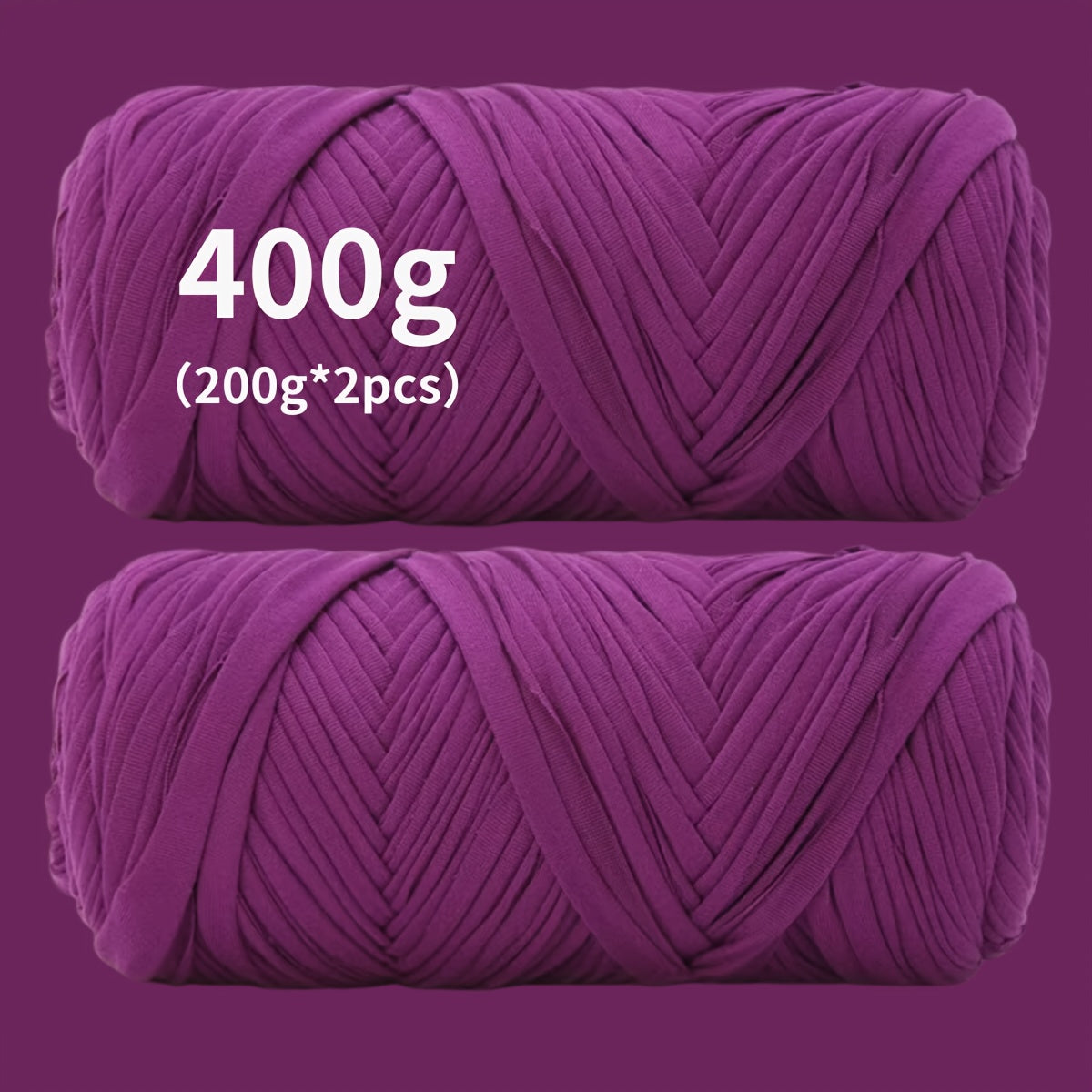 T-Shirt Fabric Yarn 400g (2 x 200g) Chunky Cotton Blend in 49 Colors – Soft Thick Yarn for Crochet Baskets, Bags, Rugs, Macrame & Knitting Projects – Beginner-Friendly Craft Yarn