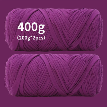 T-Shirt Fabric Yarn 400g (2 x 200g) Chunky Cotton Blend in 49 Colors – Soft Thick Yarn for Crochet Baskets, Bags, Rugs, Macrame & Knitting Projects – Beginner-Friendly Craft Yarn
