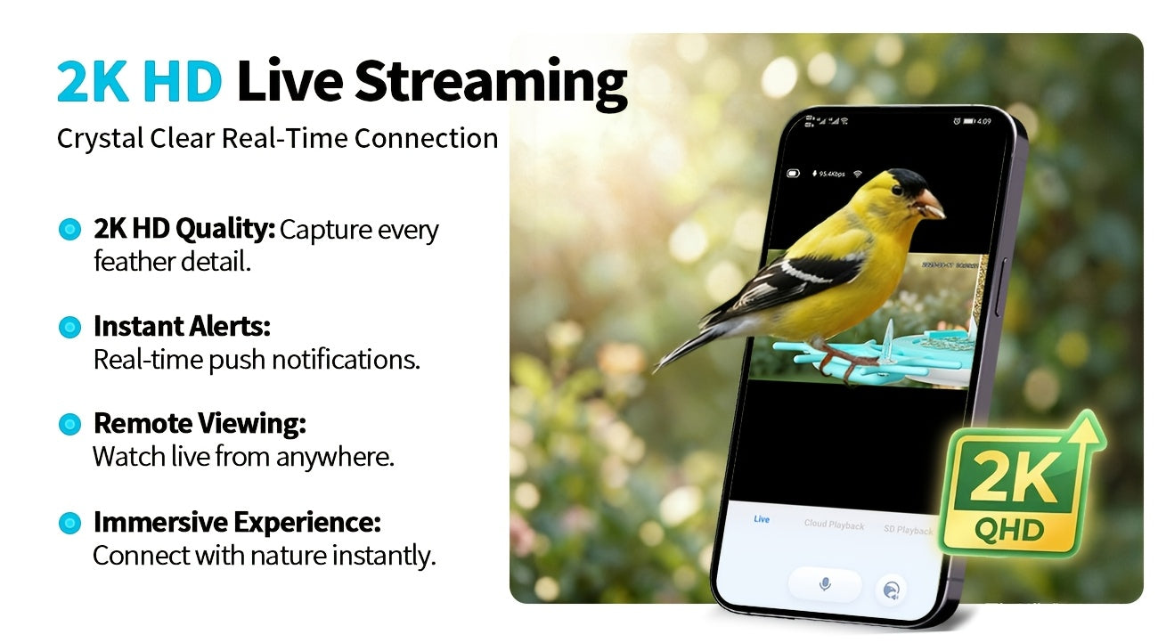 AI Smart Bird Feeder with Camera Solar Powered – 4MP 2K HD, Bird Species Identification, Motion Detection, Squirrel-Proof, IP66 Weatherproof, App Remote Monitoring, Gift for Bird Lovers