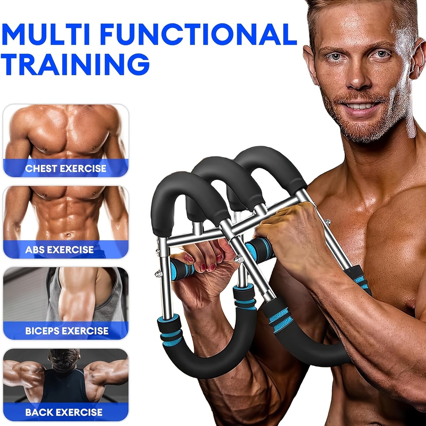 Arm Strength Trainer Chest Expander 3-Bar 3-Level Adjustable Resistance Tubes Portable Detachable Forearm Strengthener Home Gym Workout Device for Muscle Building Upper Body Training