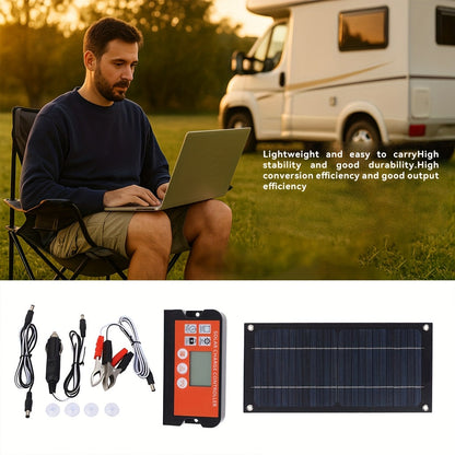 Solar Panel Kit with Battery Charging Controller – Portable Off-Grid Power for Car, RV, Caravan, Camping & Outdoor Use