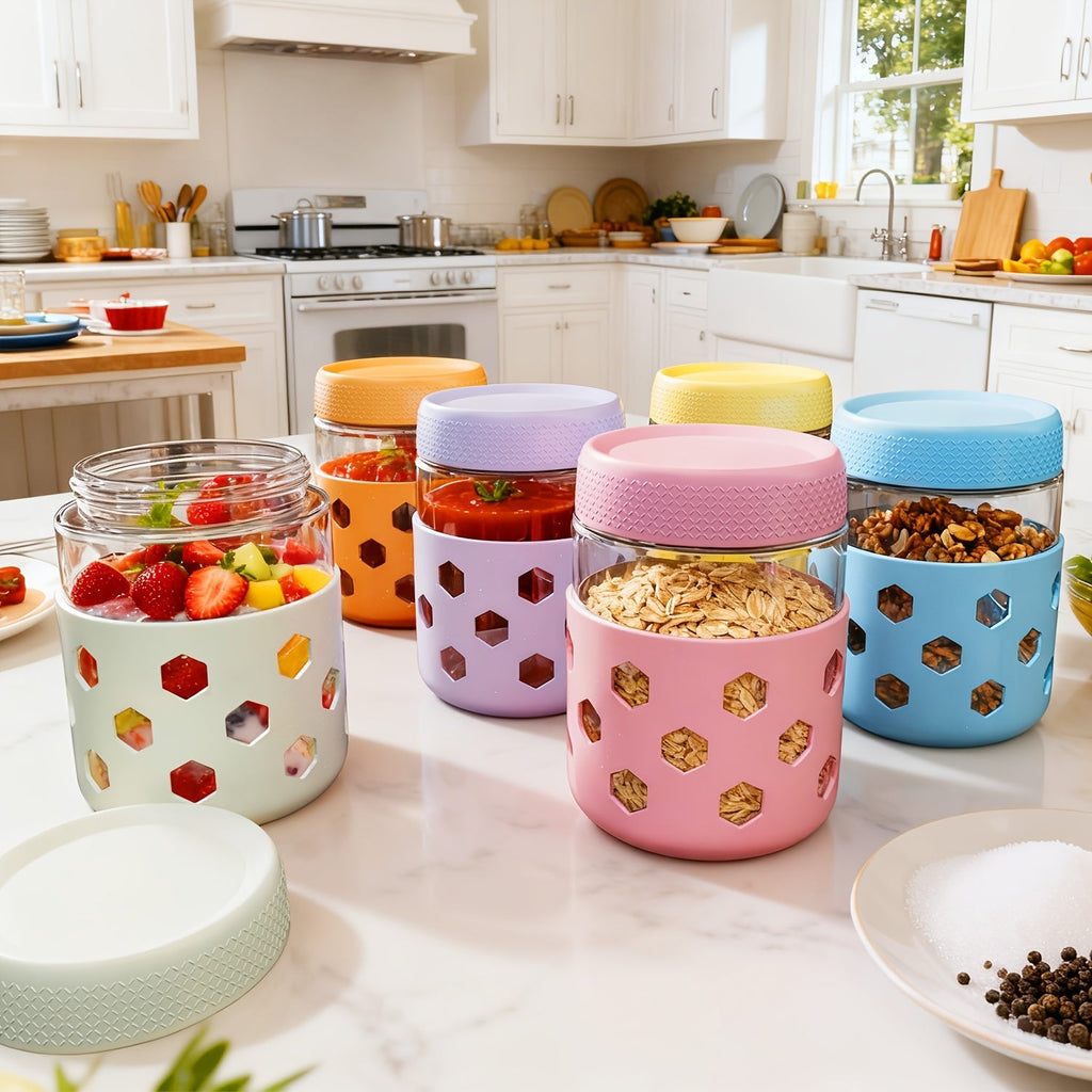 6-Pack 16oz Wide Mouth Glass Mason Jars with Airtight Lids – Overnight Oats Containers, Meal Prep Food Storage Jars for Yogurt, Salad, Snacks, Spice, Sugar, Pantry – BPA-Free Kitchen Organizer Set