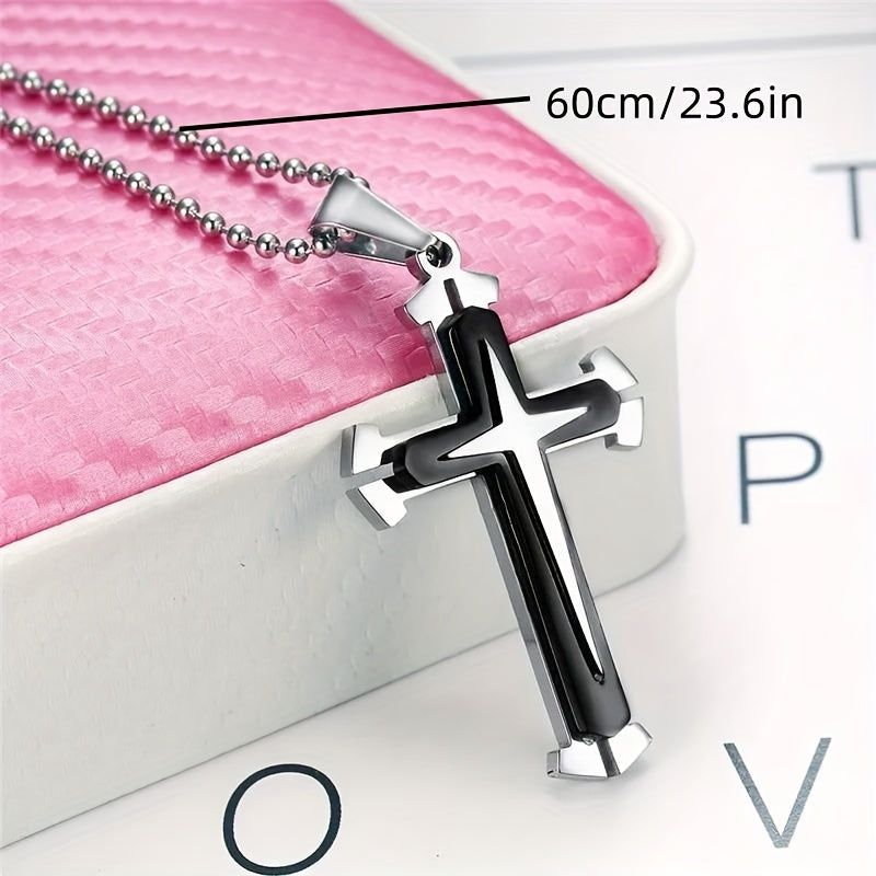 Men's 4pc Cross Necklace Set – 316L Stainless Steel Knight Cross Pendant Jewelry, Tarnish-Free Gothic Religious Necklaces for Men, Cool Gift for Him, Everyday & Streetwear Style